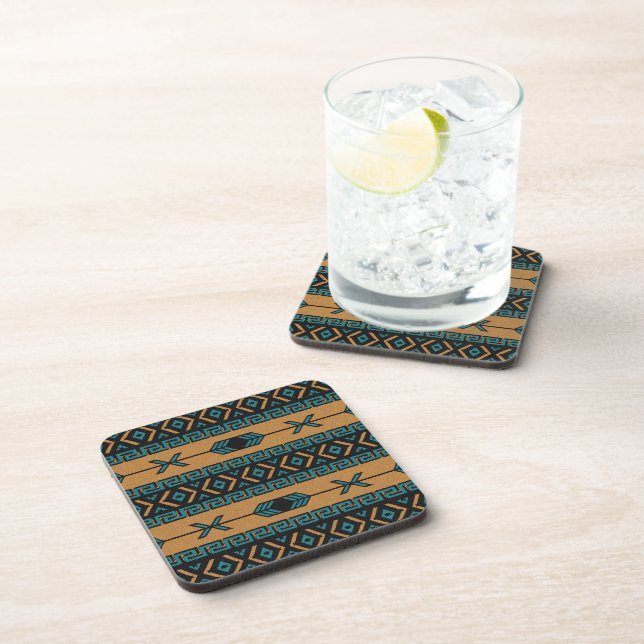 Dessous-de-verre Tan Aztec Motif de Turquoise Design Sud-Ouest (Côté Droit)