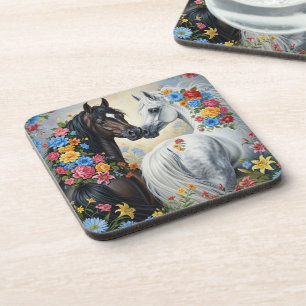 Dessous-de-verre Tapis de souris Cheval encadré dans des fleurs