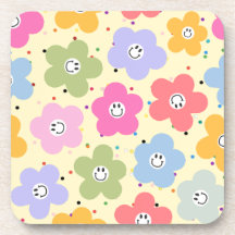Tapis de verre Fleur Motif Smiley Pastel Rétro