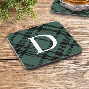 Dessous-de-verre Tartan à carreaux vert chasseresse monogramme init