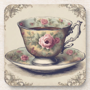 Dessous-de-verre Tasse à thé florale vintage shabby chic de style c