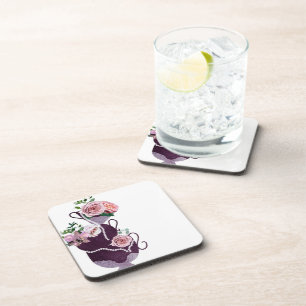Dessous-de-verre Tasses de thé florales amusantes et fantaisistes d