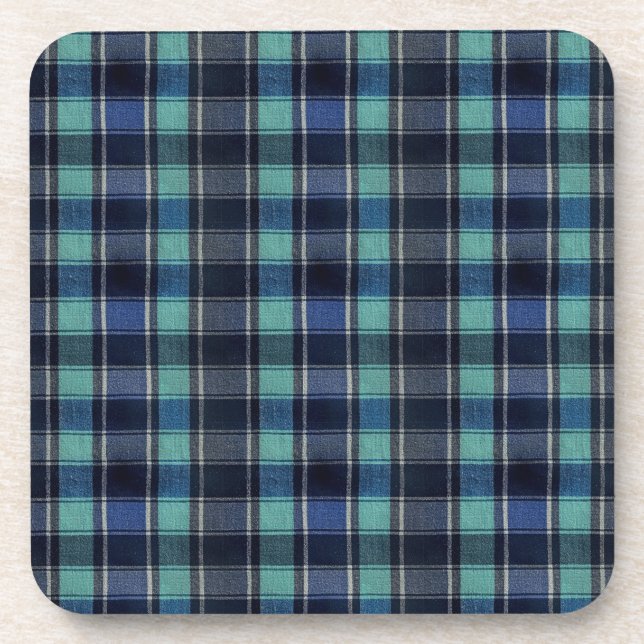 Dessous-de-verre Teal & Navy Tartan Plaid Pattern Plastic Coasters  (Devant)