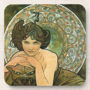Dessous-de-verre Tempête d'émeraude Vintage verte Art Nouveau Mucha