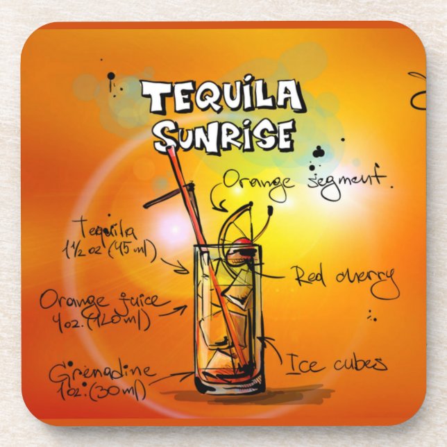 Dessous-de-verre Tequila Sunrise Recette Bar (Devant)
