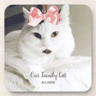 Dessous-de-verre Texte personnalisé Cat blanc cuit