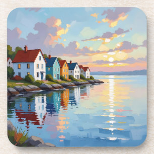 Dessous-de-verre Thème côtier   Maisons de plage sur la baie  