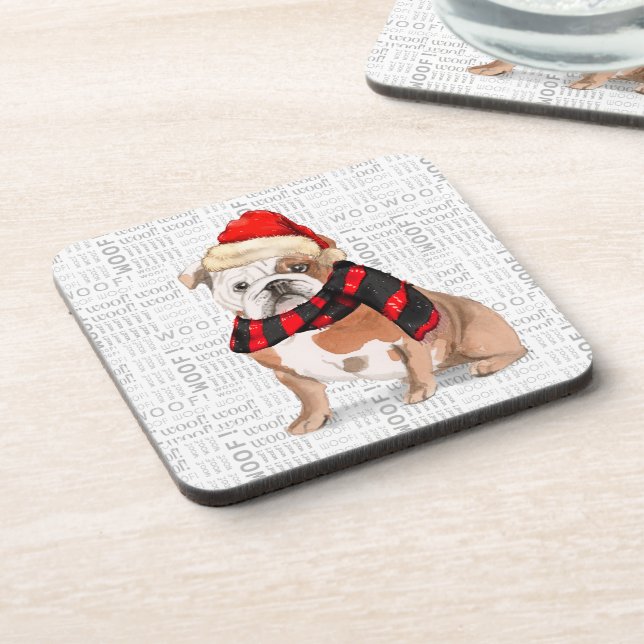Dessous-de-verre Thème d'hiver Français Bulldog Woof Word Art (Côté gauche)