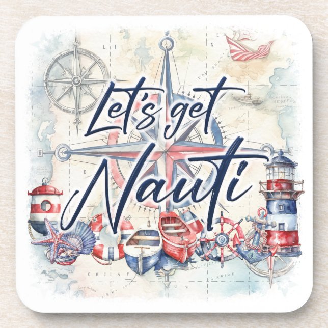 Dessous-de-verre Thème Nautique Bateau Côtier "Let's Get Nauti" (Devant)