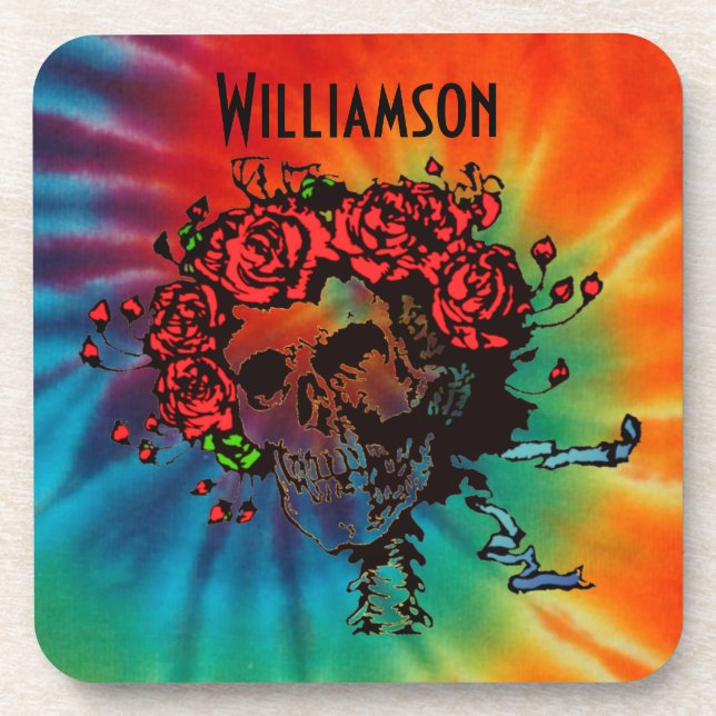 Dessous-de-verre Tie Dye Skull avec Roses (Devant)