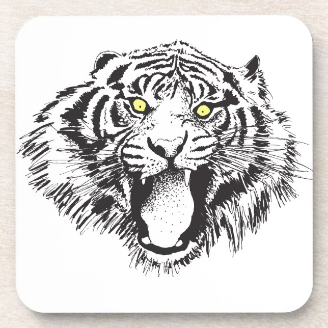 Dessous-de-verre Tigre en noir avec yeux jaunes (Devant)