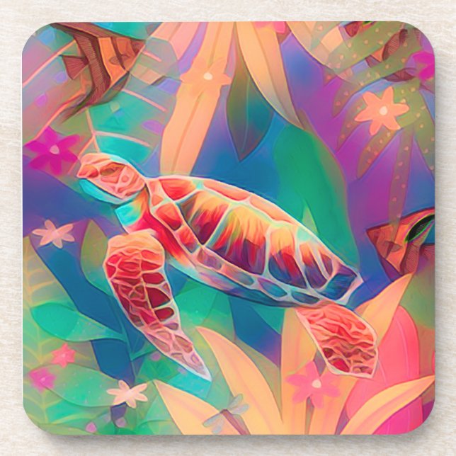 Dessous-de-verre Tortue de mer et poisson-ange (Devant)