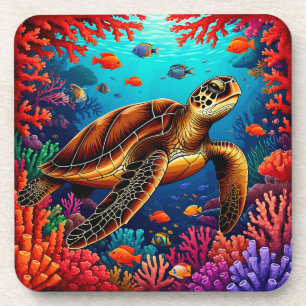 Dessous-de-verre Tortue de mer et récif de corail vibrant