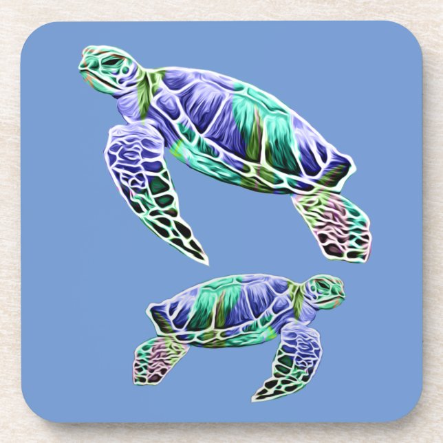 Dessous-de-verre Tortues de mer bleu vert (Devant)