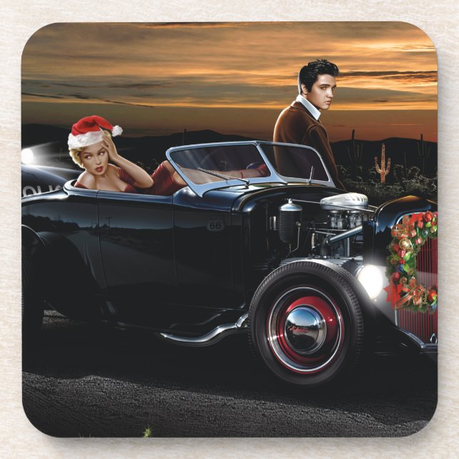 Dessous-de-verre Tour de joie de Noël de Marilyn et d'Elvis (Devant)