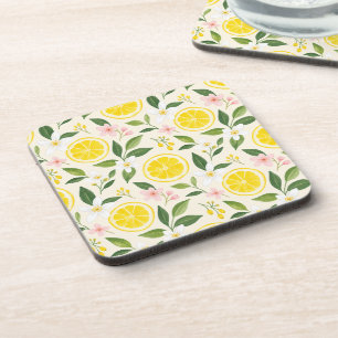Dessous-de-verre Tranches de citron jaune d'été lumineuses et fleur