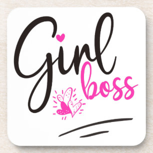 Dessous-de-verre Trendy Girl Boss Typography Pink Black Hearts