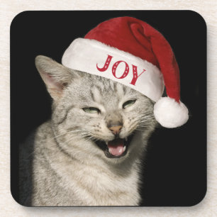 Dessous-de-verre Très drôle Père Noël Chat Rire Photo Noël