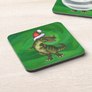 Dessous-de-verre TRex à Santa Hat sur Green