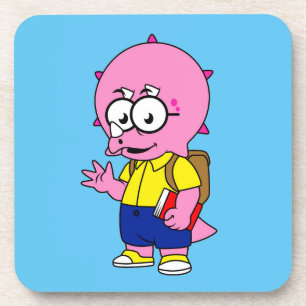 Dessous-de-verre Tricératops Nerd Avec Sac À Dos Et Manuel.
