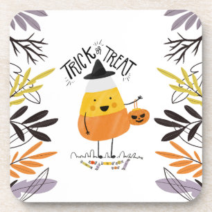 Dessous-de-verre Tricoter ou traiter l'Halloween du maïs bonbon D