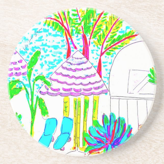 Dessous de verre tropical au bord de la piscine (Devant)