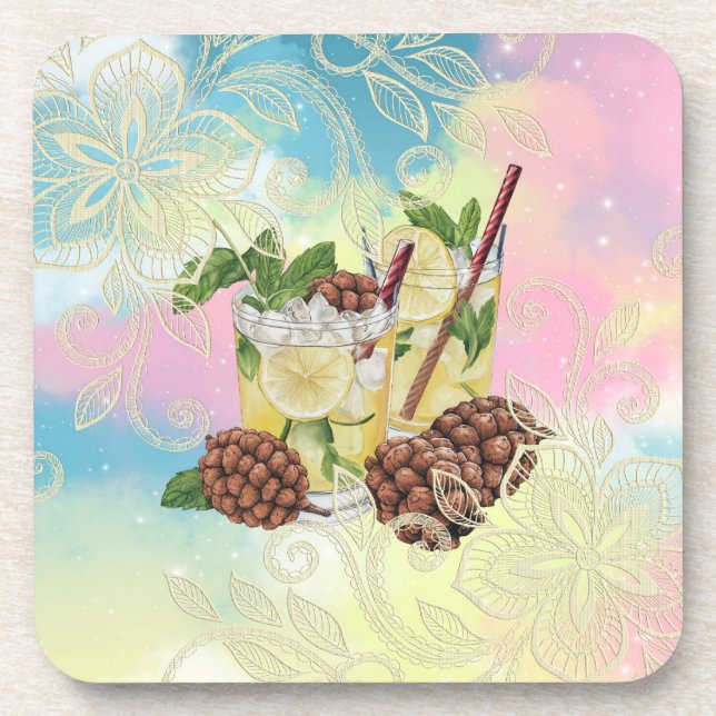 Dessous de verre tropical avec boisson comprenant  (Devant)