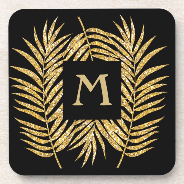 Dessous-de-verre Tropical Gold Parties scintillant Palm Tree Fronds (Devant)