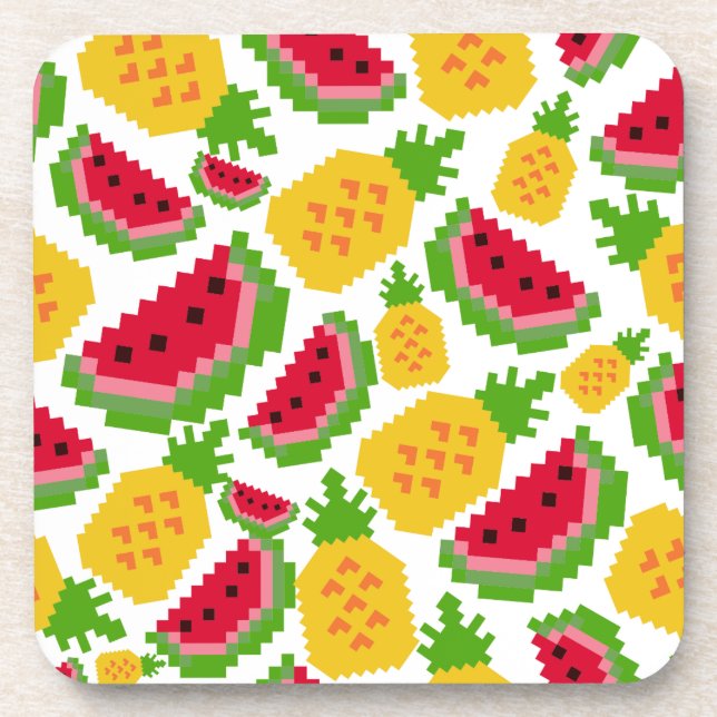 Dessous-de-verre Tropical Watermelon and Pineapple Pixel Pattern (Devant)