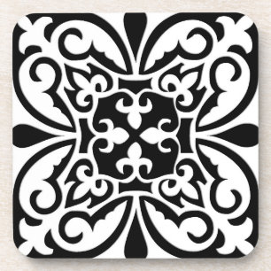 Dessous-de-verre Tuile marocaine - blanc avec l'arrière - plan noir