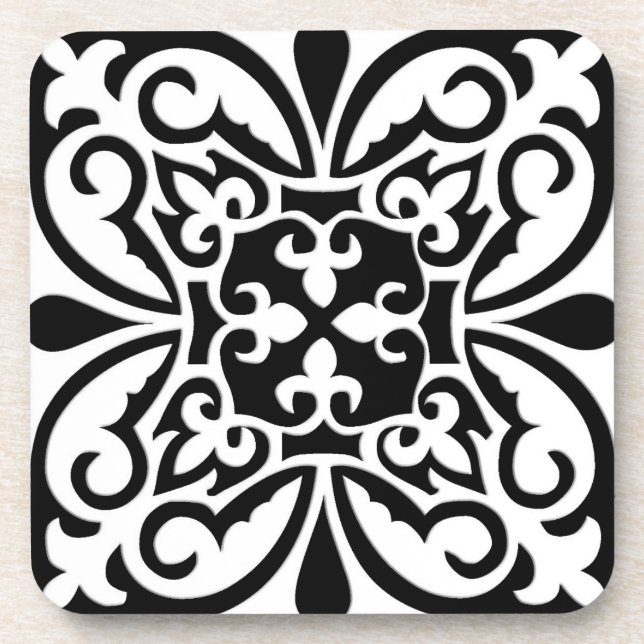Dessous-de-verre Tuile marocaine - blanc avec l'arrière - plan noir (Devant)