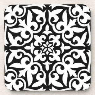 Dessous-de-verre Tuile marocaine - noir avec l'arrière - plan blan