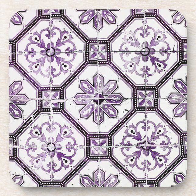 Dessous-de-verre Tuile vintage violet et blanche (Devant)