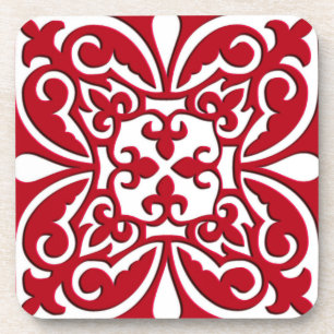 Dessous-de-verre Tuiles marocaines - rouge foncé et blanc