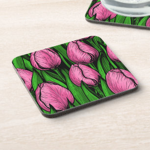 Dessous-de-verre Tulières roses avec feuilles verts