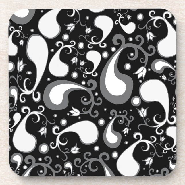 Dessous-de-verre Tulipe abstrait noir et blanc Paisley Floral (Devant)