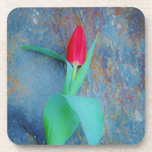 Dessous-de-verre Tulipe rouge sur ardoise gris bleu