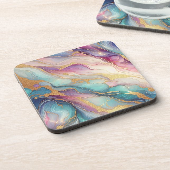 Dessous-de-verre Turquoise Aqua Blue violet rose or marbre Motif (Côté gauche)
