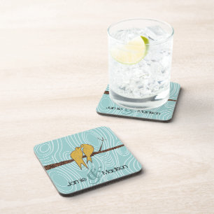 Dessous-de-verre Turquoise Cute Kissing Inséparables assis dans la