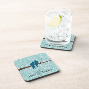 Dessous-de-verre Turquoise Cute Kissing Inséparables assis dans la