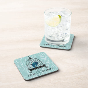 Dessous-de-verre Turquoise Cute Kissing Inséparables assis dans la
