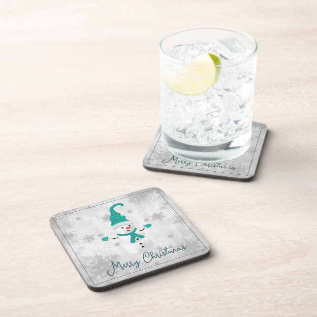 Dessous-de-verre Turquoise Cute Snowman Beverage Coaster (Côté Droit)