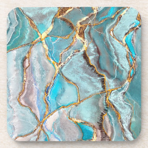 Dessous-de-verre Turquoise Kintsugi Geode, Blue Gold Ocean