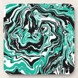 Dessous-de-verre Turquoise, noir et Marbre blanc Fluid Art