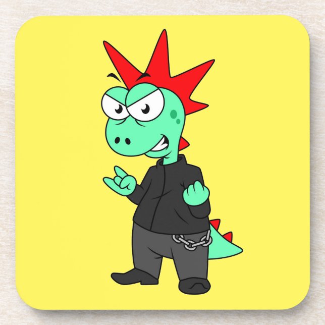 Dessous-de-verre Tyrannosaurus Rex Habillé Comme Un Punk. (Devant)