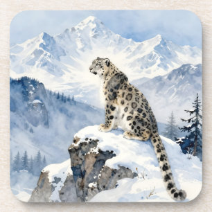 Dessous-de-verre Un léopard des neiges sur un pic enneigé