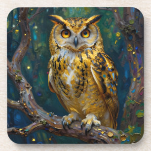 Dessous-de-verre Un majestueux hibou bleu et or