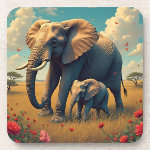 Dessous-de-verre Une douce maman sentimentale et un éléphant de béb
