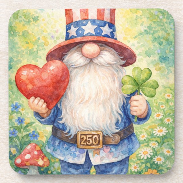 Dessous-de-verre USA 250th Anniversary Patriotic Gnome Heart Shamro (Devant)