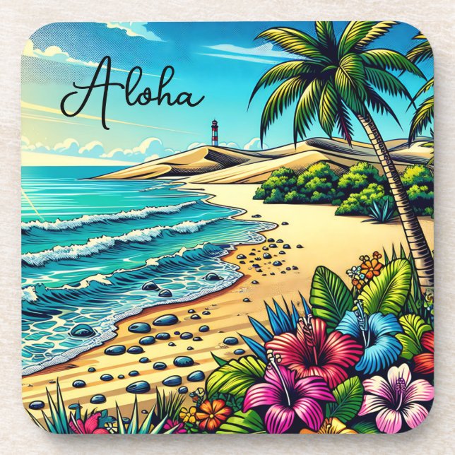 Dessous-de-verre Vacances Aloha Océan Tropical (Devant)